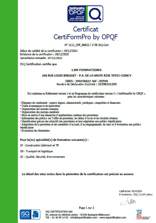 CERTIFICATION "CertiFormPro by OPQF"